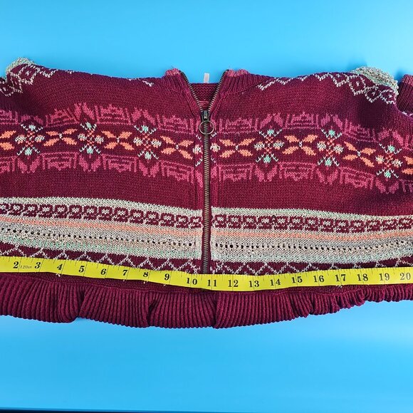 ✨ Free People Metallic Fair Isle Tunic Sweater – Size L (Burgundy Multi) - Picture 9 of 10
